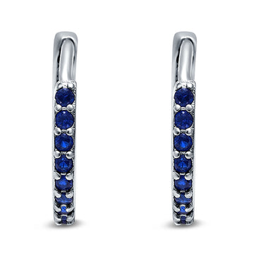 Half Eternity Hoop Earrings Round Simulated Blue Sapphire CZ 925 Sterling Silver (16mm)